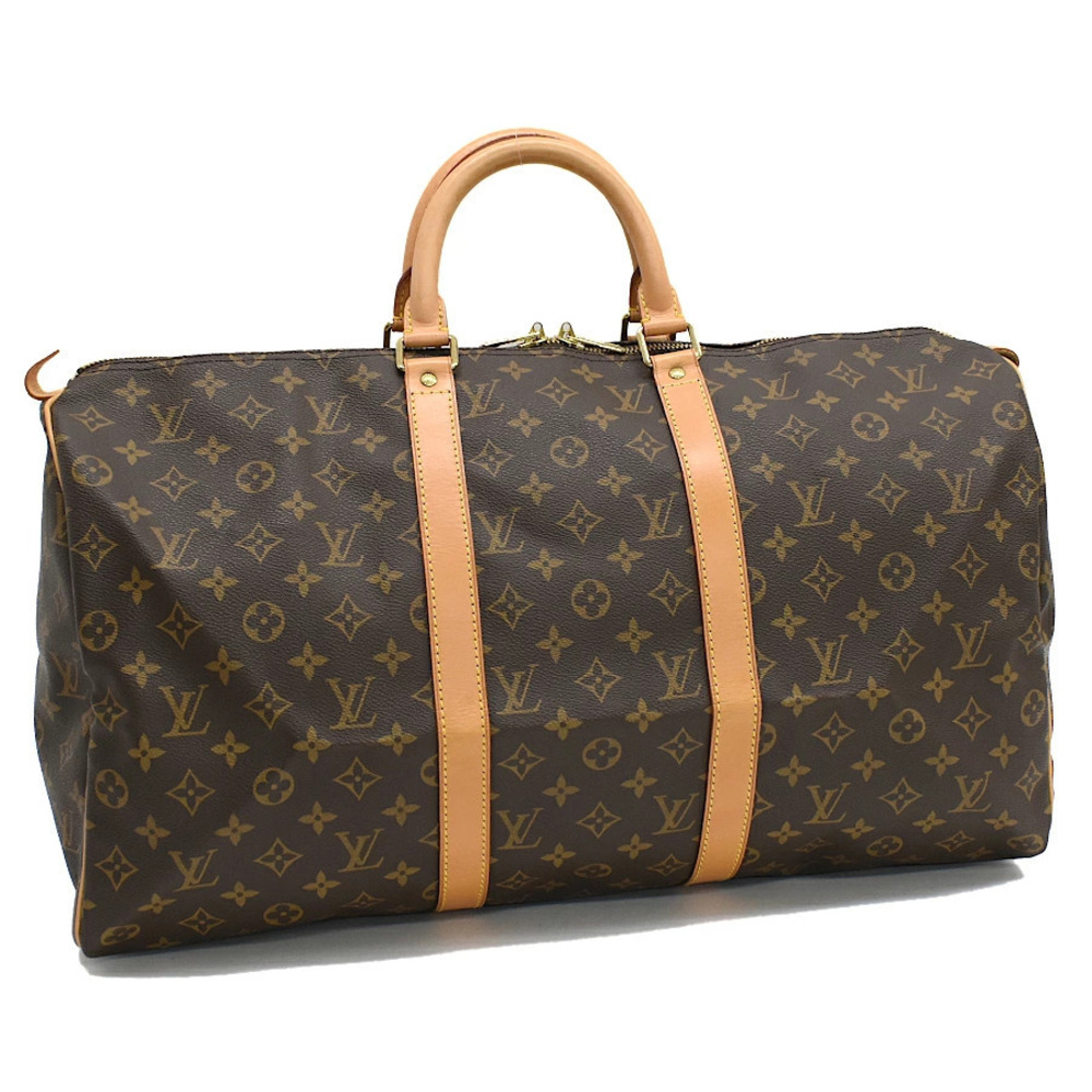 Louis Vuitton Keepall Boston Bag Monogram Canvas Leather Brown